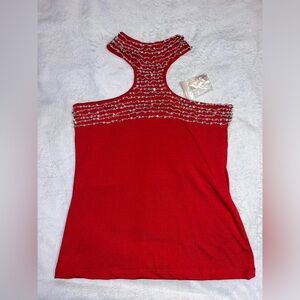 Vintage MetroStyle Red Beaded Sequin Halter Top - M